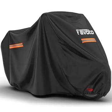 Favoto Telo coprimoto impermeabile per esterno Resistente a Acqua, Polvere, Pioggia, Vento, Escrementi di Uccelli Telo per Moto con strisce riflettenti Nero 265cmx102cmx122cm