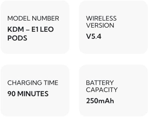 KDM – E1 Leo Pods Truly Wireless in Ear Earbuds with 30hrs Playtime, Free Case, Low Latency, Buds TWS, Beige