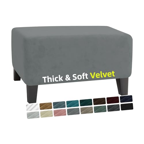 MAXIJIN Velvet Ottoman Cover Rectangular Stretch Square Ottoman Covers Slipcover Rectangle Washable Foot Stool Cover Thick Storage Protector with Elastic Bottom (Ottoman Small, Light Grey)