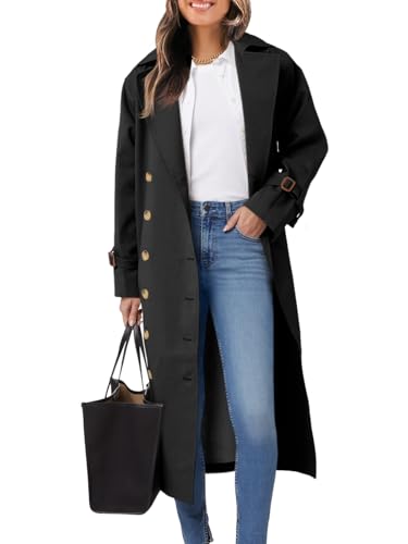 Tankaneo Womens Long Trench Coat Oversized Double Breasted Windproof Classic Lapel Casual Fall Overcoat2