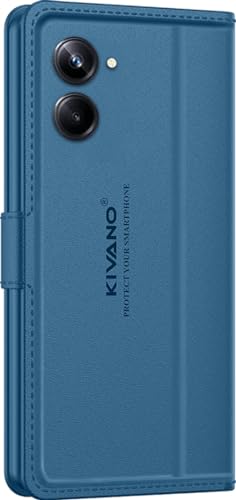 Image of KIVANO LUXE Compatible for Realme 10 Pro 5G Luxury Handmade Leather Magnetic Flip Folio Case | Card Holder & Kickstand | Slim Protective Cover | Unisex - Blue