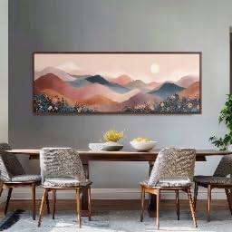 Grand cadre décoratif aux tons bohèmes | Tableau de collines 65 x 195 cm