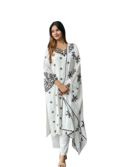 Women's Black Embroidered Salwar Suit Set, Ethnic Wear with Dupatta, Festive Style-picture-47