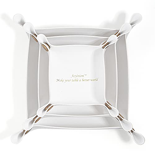 Aoyinism Leather Valet Tray, Premium Catchall Trays, Jewelry Trays, Decorative Desk Organizer,Folding Travel Organizer,Office/Home Organization Trays (Large Medium and Small, 3PCS)(White)