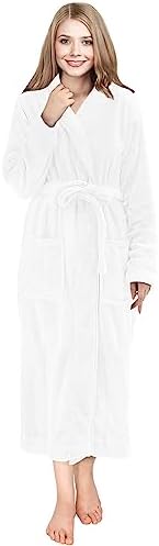 NY Threads Womens Fleece Bathrobe - Shawl Collar Soft Plush Spa Robe (Medium, White)