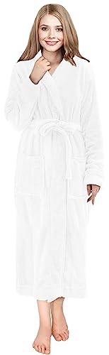 Ny Threads Womens Fleece Bathrobe - Shawl Collar Soft Plush Spa Robe (Medium, White) #TOP1