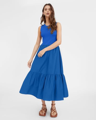 Image of ROYLAMP Women Casual Loose Sundress Sleeveless Smocked Tank Maxi Dress Summer Beach Tiered Long Dresses