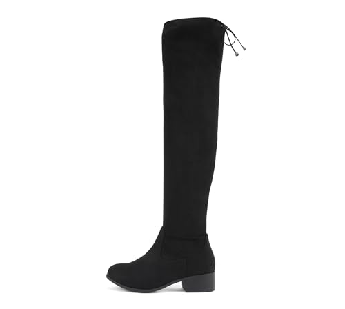 Soda Luna ~ Women Round Toe Drawstring Low Heel Knee High Boots (Black Imsu, 8)