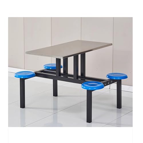 LVLDAWA Restaurant Table Set with 4 Seats, Indoor Stainless Steel Benches Set Student Kitchen Table with Anti-Slid Mat for Factory Canteen(Silver-A)