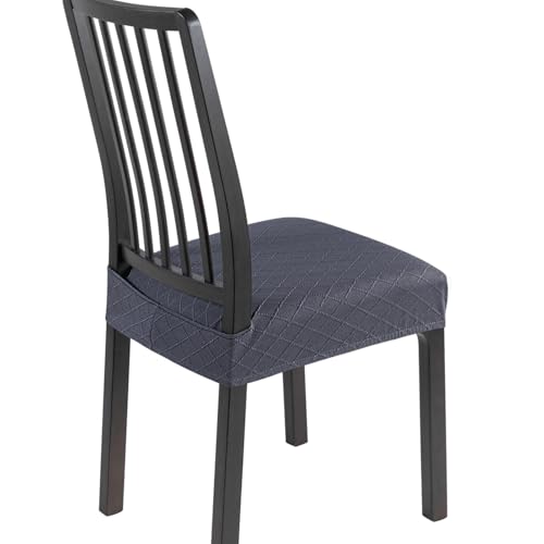 Image of SearchI Stretch Dining Chair Seat Covers Set of 4, Soft Removable Washable Seat Covers for Dining Chairs, Dining Room Seat Cover Protector (Rear-Covered, Check Jacquard Grey)