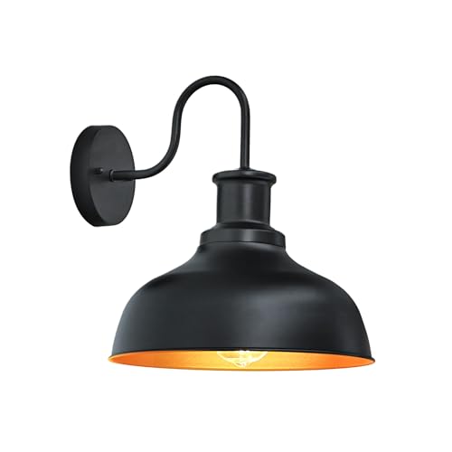 Outdoor Farmhouse Wall Barn Light for Entryway Garage Hallway Porch Front Door, Exterior Gooseneck Light Outdoor Wall Mount Scones Light Fixtures Wall Lantern with Brass Interior for House