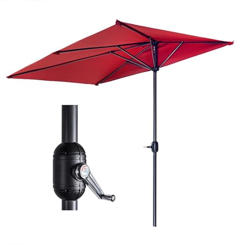 Demi-parasol d'extérieur de 250 cm, parasol mural avec manivelle, couleur vin rouge, ombre de marché pour jardin, porche, terrasse – Parfait pour la protection solaire et la détente.