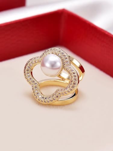 Image of Scarf Buckle for Women Rhinestones Pearl Silk Scarf Clips Fashion Clasp Ring Jewelry Valentine's Day Mother's Day Gift for Wife Mom Lover