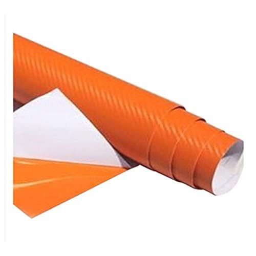 WISDOM 3D Orange Carbon Fiber Vinyl Wrap Adhesive Sheet Roll Vinyl Sticker Tape for Cars Auto and Motorcycle DIY, Decoration Crafts (12x48)