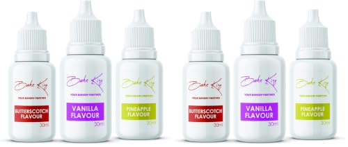 Image of BAKE KING Combo of Butterscotch Pineapple and Vanilla Flavour 30ML Each Essence for Baking Cakes Jams Jelies Cookies Ice Creams and Puddings Liquid Food Essence (Set of 3) (Pack of 2)