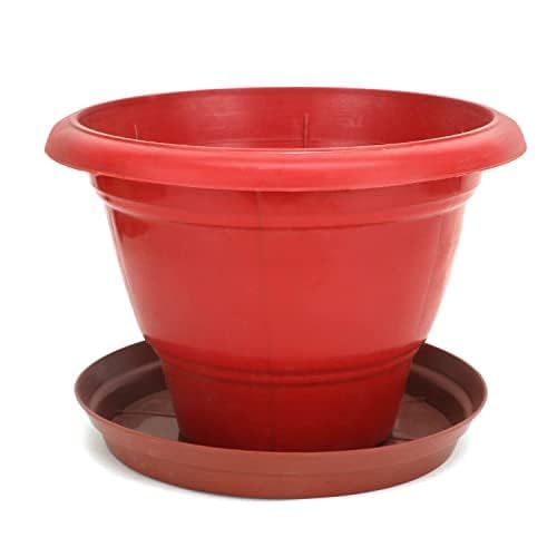Image of Plant Pots | Plant Pot with Bottom Tray | Plant Pots for Home | Pots for Plants | Flower pots for Indoor & Outdoor | Plastic Pots with Plates| 20 Pieces, 12 inches, Red | with Mark for Drainage Hole