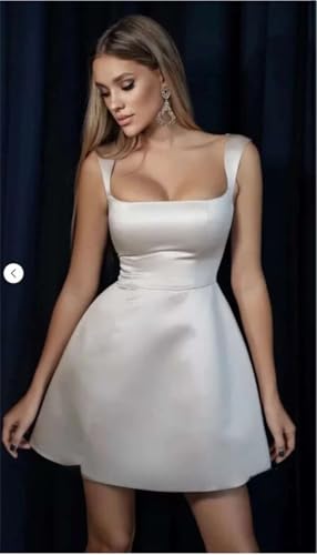 Image of Square Neck Short Prom Dresses for Womens Satin Casual Mini Gown for Parties Lace Up Back Sweet 16 Dress for Girls Emerald Green 8-4