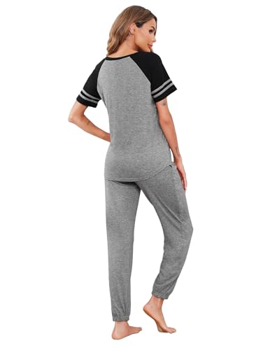 Image of Ekouaer Lounge Sets for Women Two Piece Pajama Set Short Sleeve Crewneck Jogger Outfits and Sweatpants Tracksuit