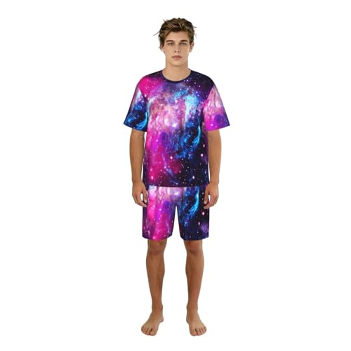 Pyjama d'été homme à col rond : tenue de détente galaxie idéale pour vos weekends