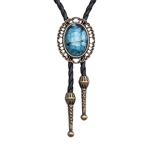 Image of GelConnie Native American Bolo Tie Rodeo Cowboy Leather Necktie Western Necklace Costume Accessories for Men,Women
