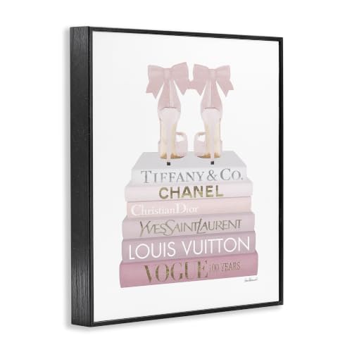 Image of Stupell Industries Chic Pink Bow Shoes Glam Fashion Bookstack, Designed by Amanda Greenwood Black Framed Wall Art, 16 x 20