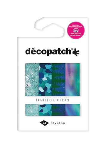 Décopatch TD927C - Assortiment de 4 papiers Foil avec dorure à Chaud - Papier déco - Aurores...