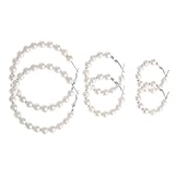 Ciieeo Pendientes de Aro Grandes de Perla 8mm, 3 Pares Plateados Aros de 3cm, 4cm y 6cm, Pendientes Redondos para Mujer, Accesorios Elegantes para Oficina y Escuela