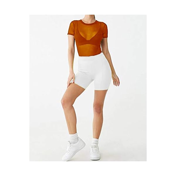 CLOZOZ-Womens-Scoop-Neck-Basic-T-Shirts-Leotard-Bodysuits CLOZOZ Women's Scoop Neck Basic T Shirts Leotard Bodysuits (meshorange, Medium)