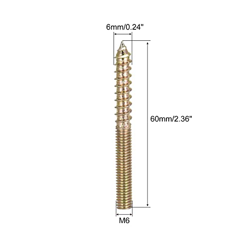 Image of uxcell M6x60mm Hanger Bolts, 8pcs Double Ended Thread Dowel Screws for Wood Furniture