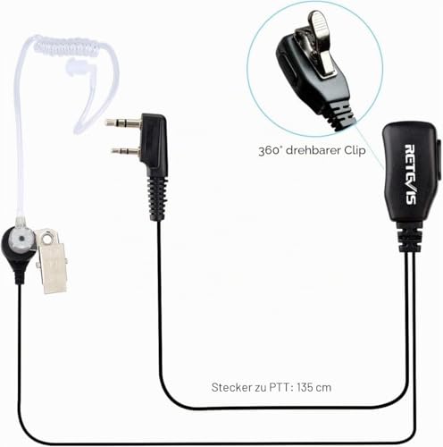 Retevis Funkgerät Headset Walkie Talkie Kopfhörer mit Schallschlauch Kompatibel mit JUCJET Walkie Talkie RT24 RT668 RT27 RT24V Baofeng UV 5R BF-88E BF-888S Kenwood Funkgerät Headset (2 Stück)