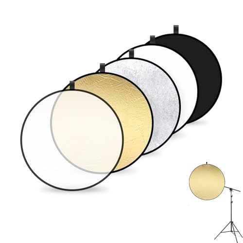 Riflettori 5 in 1, Pannello Riflettente Fotografico, Riflettore Fotografico Pieghevole, Riflettore Luminoso 60 cm, Riflettori di Luce con Borsone, per Ritratti Selfie Fotografia di Matrimonio