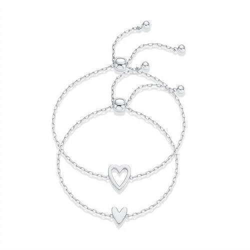 Gold Plated Heart Chain Bracelet,Matching Heart Link Bracelets for Mom/Daughter,Adjustable Love Friendship Bracelet,Mother Daughter Bracelets (set2)