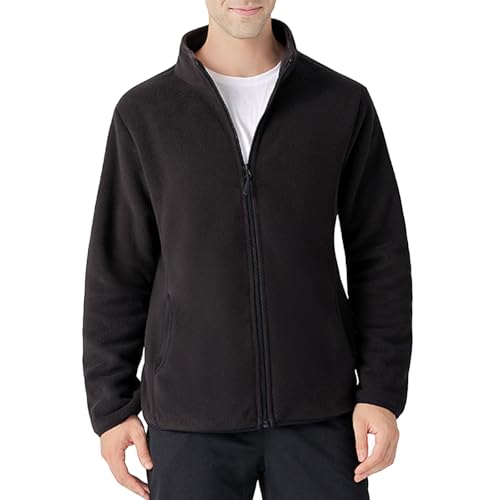 Lightweight Jackets For Men, Men's Soft Polar Fleece Jacket Full Zip Casual Outdoor Warm Coats With Pockets Mens Rain Hood Breathable Coat Doctor Fashion Blazers (XL, Black)