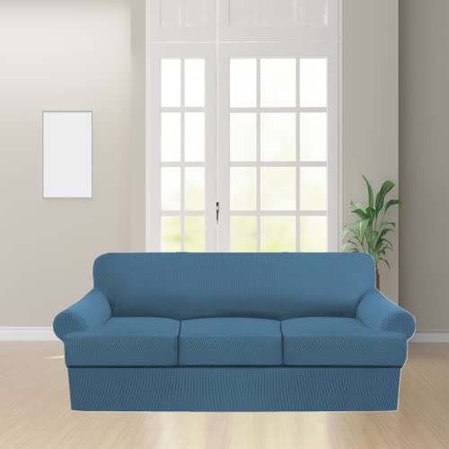 Gamukai 4 Pieces Sofa Covers Stretch Couch Covers For T Cushion Sofa Slipcovers Soft Furniture Covers With 3 Individual T Cushion Shape Seat Covers (Dusty Blue, Sofa) #TOP3