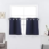 Diamond Home Linens 2 Short Panels 100% Blackout Window Treatments Tier Curtains 24 inch Length with Grommets for Kitchen Decor, Basement, Bathroom or Any Small Window, Navy Blue