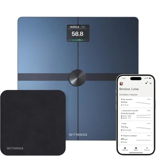 Withings Body Smart + Cleaning Kit – Klinisch validierte Smart Scale mit BIA für Körperfett, Muskelmasse, Viszeralfett, Wasser, BMI & Herzfrequenz