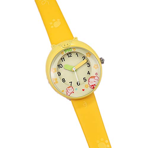 Piggy Form Kinderuhr Cartoon Kinderuhr Spielzeug Watch Easy Reader Analoguhr Kunstleder Weiche Gurt Für Kind Kind Geburtstagsgeschenk Studenten Uhren (Color : Yellow) Cover