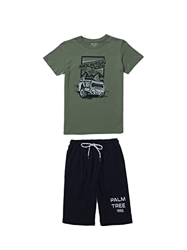 Image of PALM TREE Boys Green Printed Knits Elasticated Bermuda