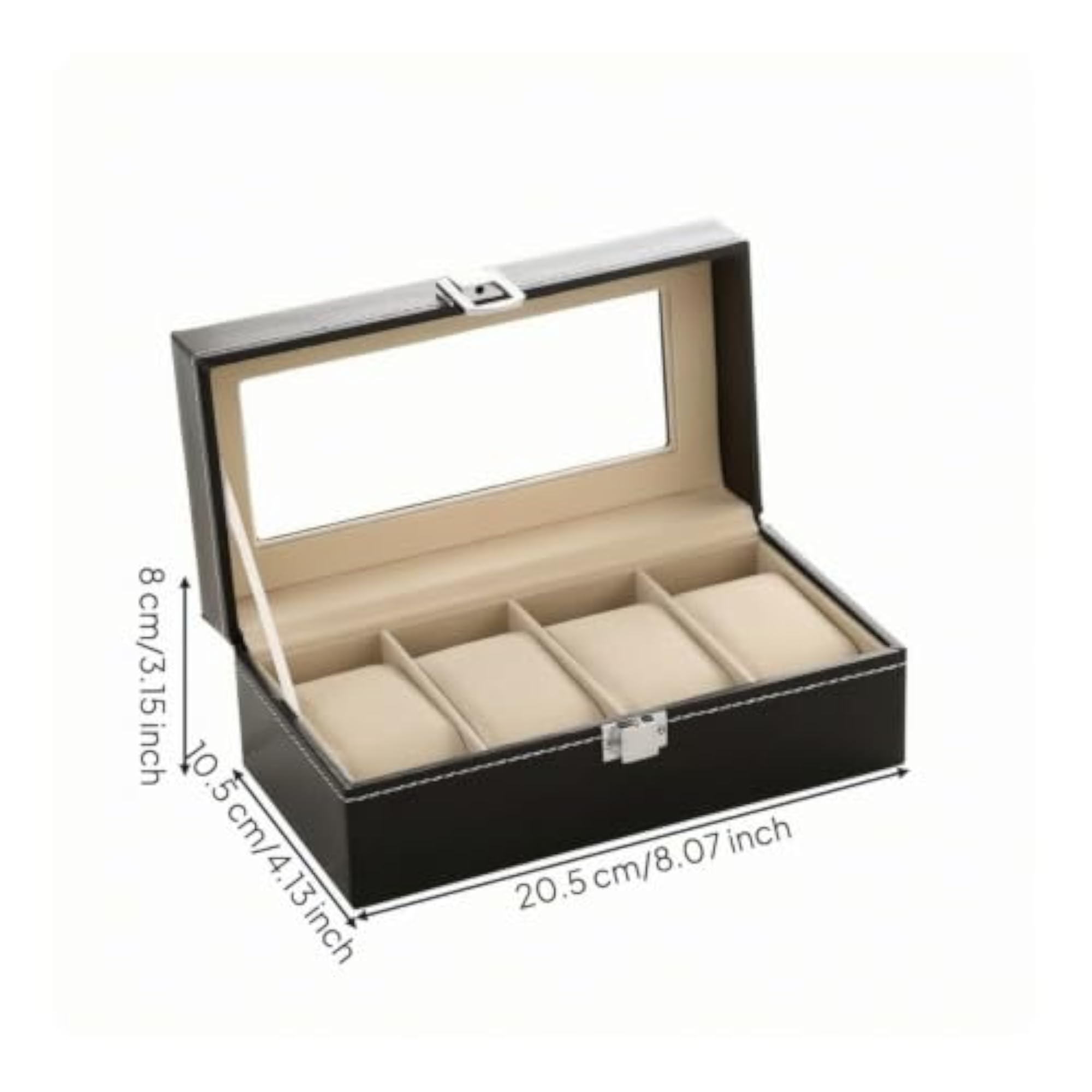 PU Leather Watch Display Box for 4 Watches, Scratch-Resistant