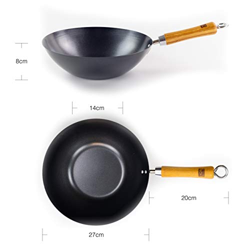 Wok Star 10.5 pulgadas acero carbono con mango bambú miniatura 3