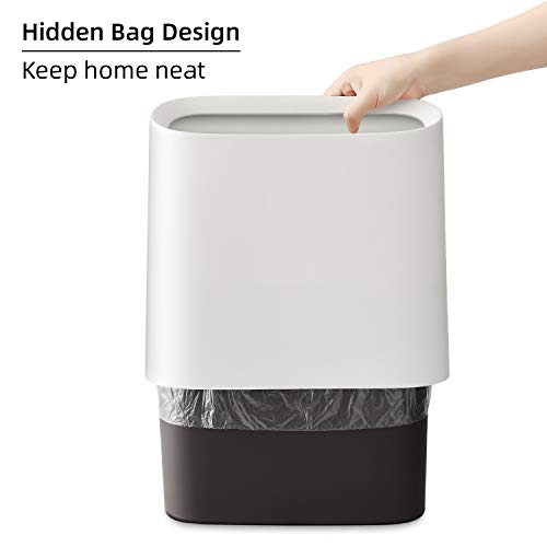 SUBEKYU 2.3 Gal Trash Can for Bathroom,Small Office Garbage Can for Kitchen,Slim Rectangular Waste Bin,Plastic,White by SUBEKYU - Image 2