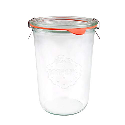 WECK 743 X1 850ml Wide-Mouthed Storage Jar with Glass Lid, Seal & Clamps for Sourdough, Preserving, Canning, Yoghurt, Kimchi