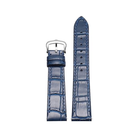 Bracelet montre Cartier Santos Dumont en cuir façon crocodile bleu et argent
