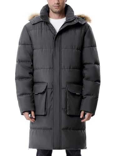 UIQUR Mens Extra Long Winter Jacket Puffer Winter Coats Thicken Warm Insulated Water Resistant Parka Grey 2XL Big Tall