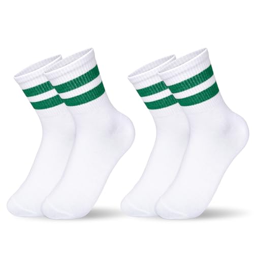 2 Pairs Womens Striped Socks Retro Striped Style Crew Socks Soft Breathable Ankle Socks Fits US Women Size 9-11 (Green)