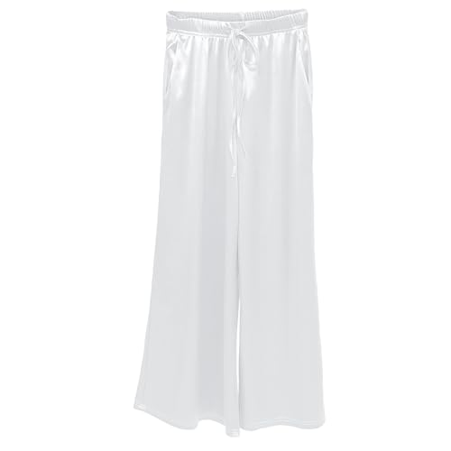 Pantalon en soie femme blanc ample décontracté chic taille haute XXL