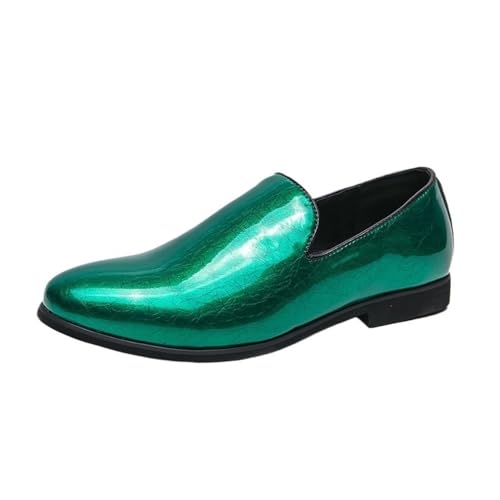 Mens Italian Leather Oxford Shoes Formal Casual Slip On Non Slip Driving Shoes Breathable Trendy Green Bright Upper
