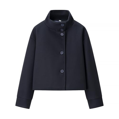 Genérico Kort ullkappa för kvinnor: ullblandning jacka med ståkrage och knappar framtill kort ärtrock för höst-vinter 2025, 8, S