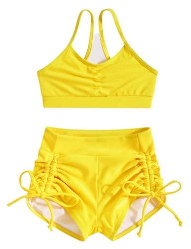 Image of Funnycokid Girls Swimsuit 3 Pieces Zip Rash Guard Bathing Suits Set Kids Bikini Boyshort Summer Swimwear 3-14 Years