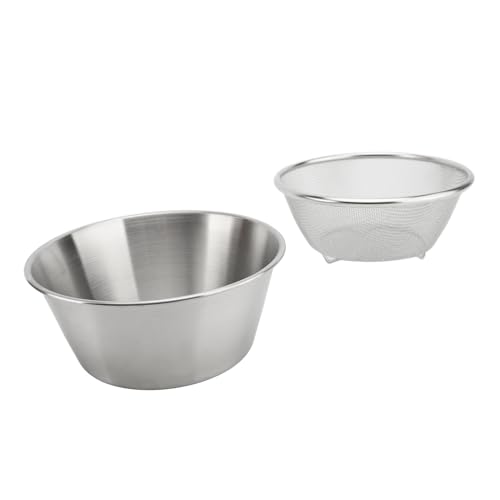 Oumefar Colador de 16 Cm con Tazón de Mezcla, 304 Acero de Lavado de Cocina Portátil de Acero Inoxidable para Lavar las Frutas de Arroz, Granos Pequeños